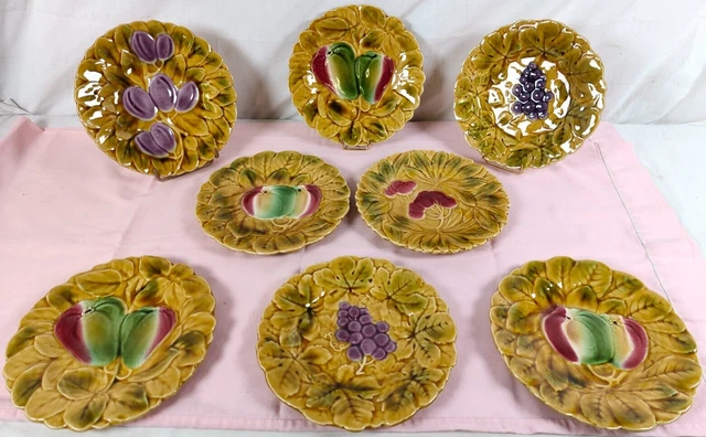 Suite 8 Petites ASSIETTES anciennes BARBOTINE Ceramique Emaillee SARREGUEMINES B