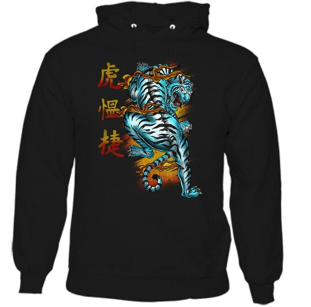 Giappone Dragon Felpa Uomo Orientale Ispirato Giapponese Scrittura Tigre Animale