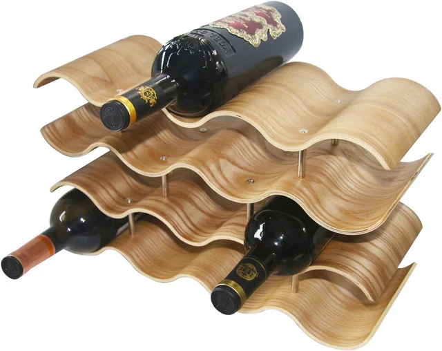 LUCKEG Wine Rack Wine Bottle Holder Brand 4 Tier Wooden Wave Wine Rack, Table To
