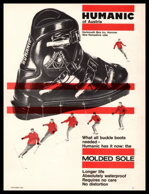 1965 Humanic Of Austria Waterproof Molded Sole Ski Boots Hanover NH Print Ad
