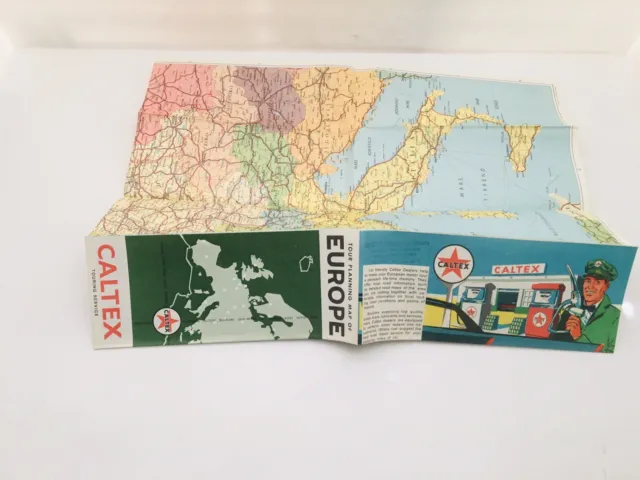 1962 Caltex - Texaco Oil Gasoline Tour Planning Road Map of Europe Color Pump Ad