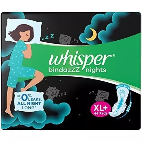 Whisper Bindazzz Night Sanitary Thin Pads XL+ For Women | 44 Pads