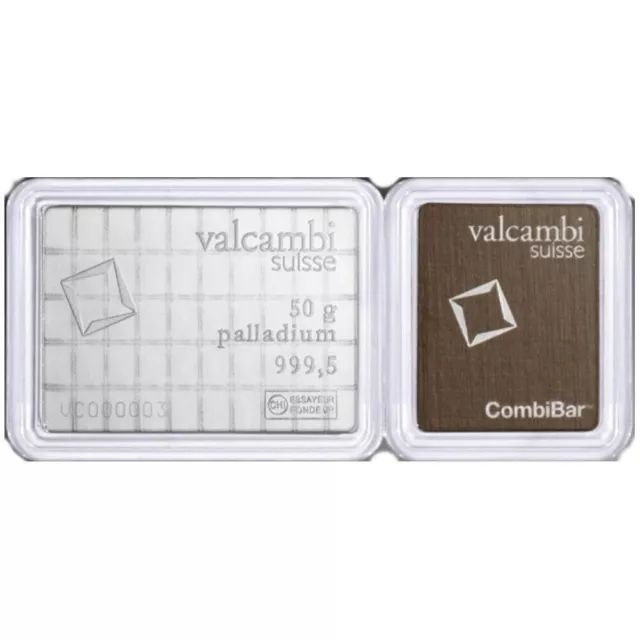 50 X 1 gram Palladium CombiBar™ - Valcambi Suisse .9995 Fine Bar - In Assay Card