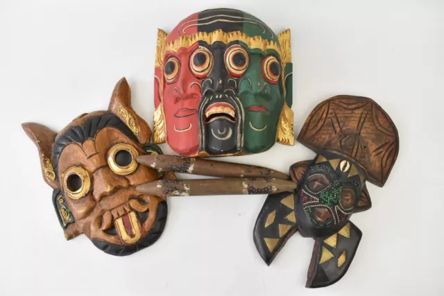 Vintage Wooden African, Thai & Indonesian/Bali Hand Carved Wooden Masks