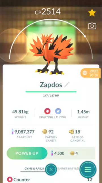 0145 Zapdos Galarian - Pokemon Go - Registered / Unregistered