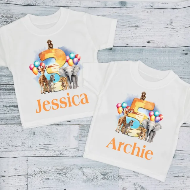 Personalised Age Birthday Safari Jungle Girl Boy Kids Children's T-Shirt Party