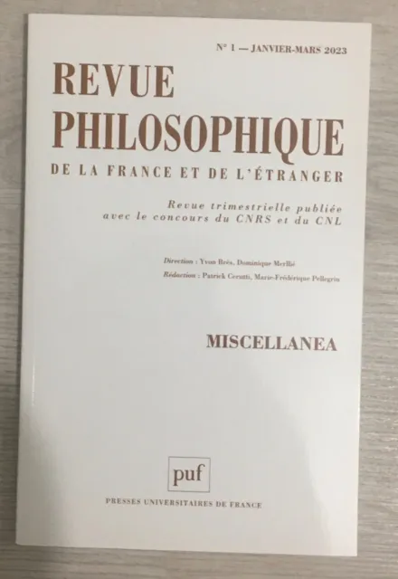 Revue Philosophique de la France et de l'étranger  - n°1 - Janvier Mars 2023