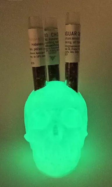 3x Mexican Habanero Jaguar 2g in a phosphorescent skull that glows in the dark.
