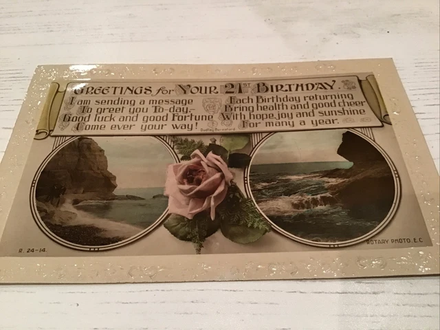 Vintage Post Card. Real Photograph. 21st Birthday. Rotary Rajar Bromide.