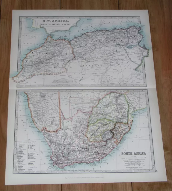 1907 Antique Map  Of South Africa Transvaal Namibia / Morocco Algeria Tunisia