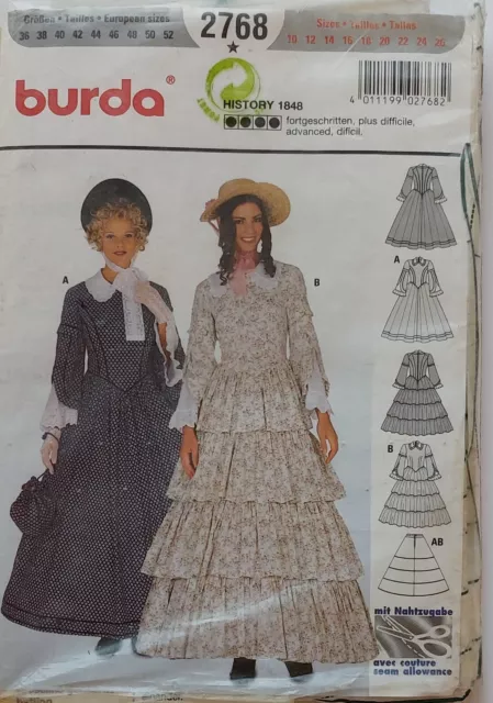 Burda Sewing Pattern Victorian Belle Costume History Dresses 7268 Size 10-26