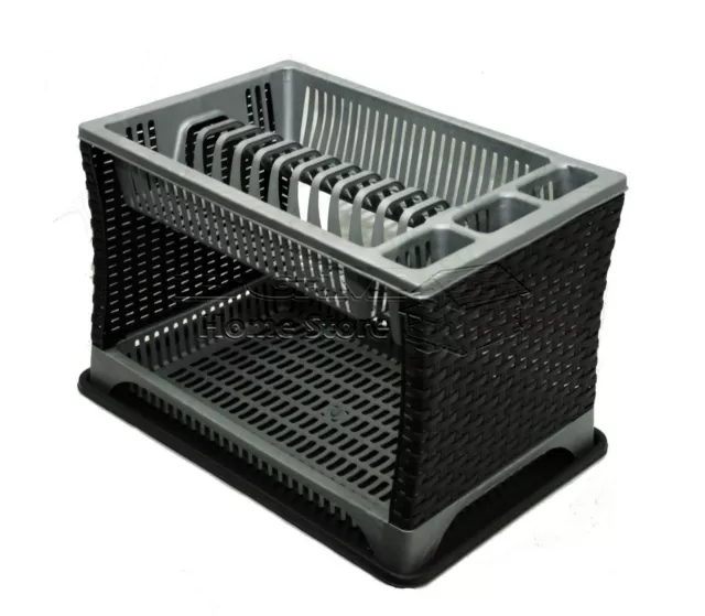 Modern Design 2 Layer Plastic Dish Drainer Rack Utensil Cutlery Silver-BLACK BT