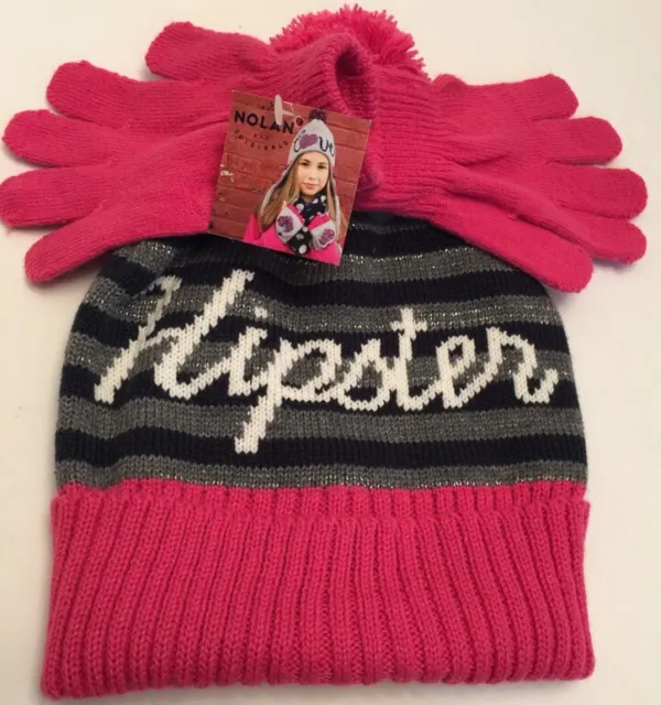 Nolan NYC Originals Hipster Winter Beane Hat & Gloves Set One Size NWT