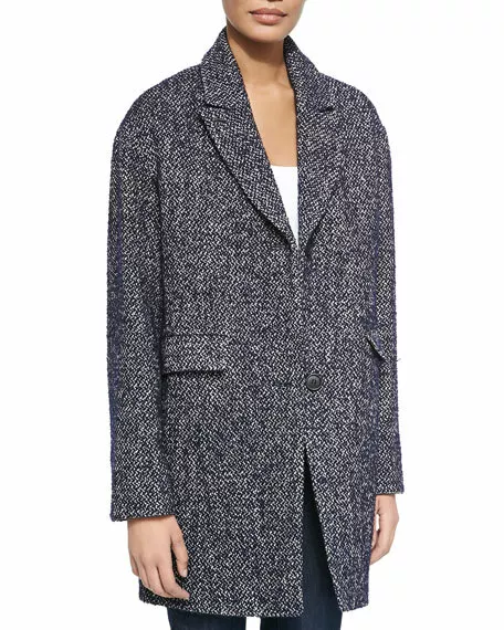 Pre-Owned Dawn Levy 'Kaba' Tweed Coat Navy Blue womens Size Large