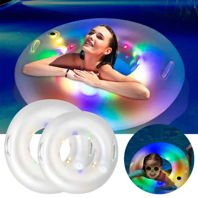 Adult Kid LED Inflatable Swimming Ring Colored Luminous Floating Ring Party Pool