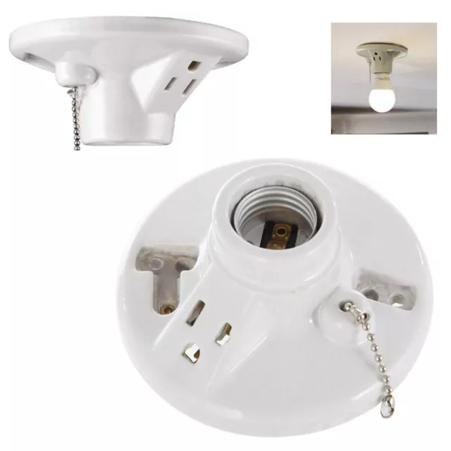 1 Porcelain Ceiling Lamp Holder With Socket Pull Chain Bulb Mount Light Fixture