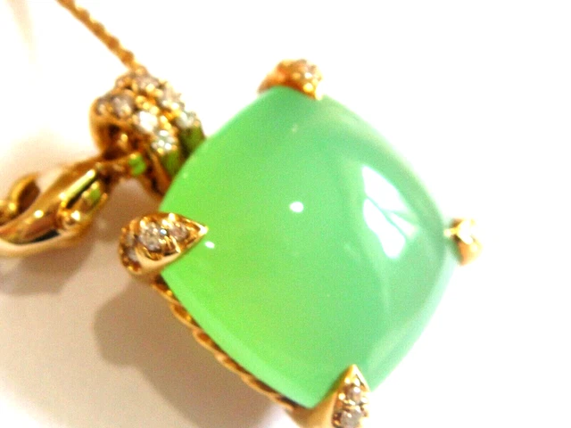 David Yurman 18K Large Chatelaine Chrysoprace Diamond Box Chain Necklace