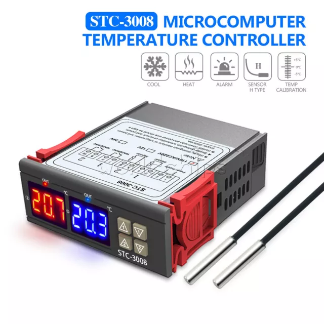 STC-3008 Thermostat Dual-LED Temperature Controller NTC Probe 12V/24V/110V-220V