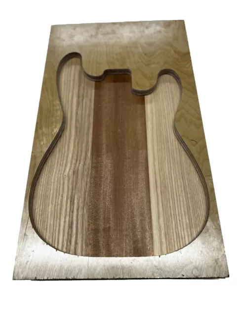 White Ash + Sapele Electric/Bass Guitar Body Blank, 3 Piece Glued Body