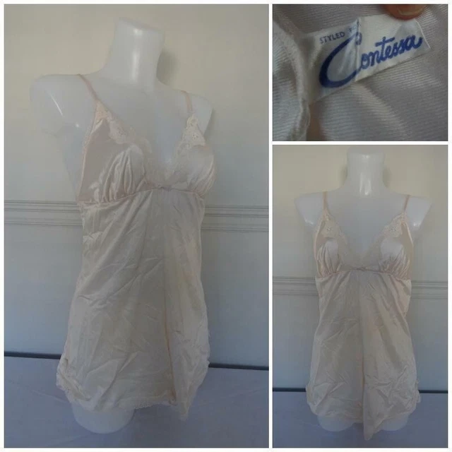 Tuta orsacchiotto vintage anni '80 camicia contessa rosa pallido nylon pizzo donna anni '80