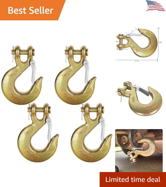 4 Pack Heavy-Duty Reliable 3/8 Inch Clevis Slip Hook with Quick-Release Latch
