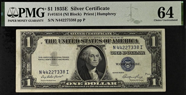 1935E $1 Silver Certificate PMG 64 wanted popular Fr 1614