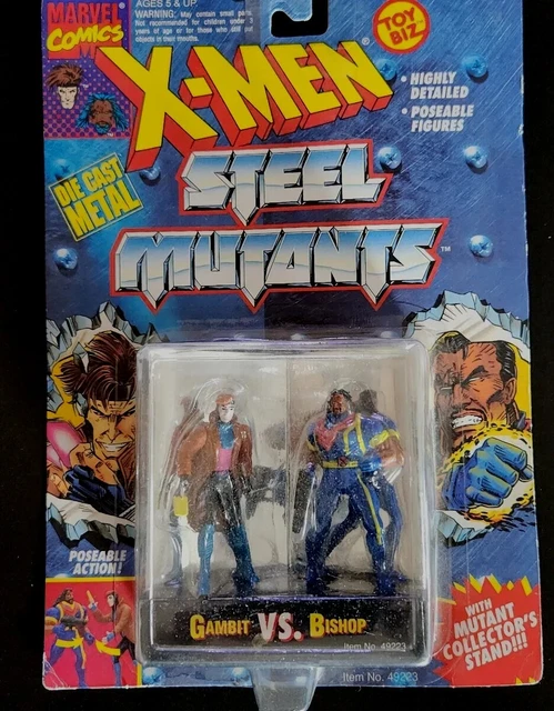 X-Men Steel Mutants GAMBIT vs BISHOP Die Cast Marvel Toy Biz Figures Plus Cards