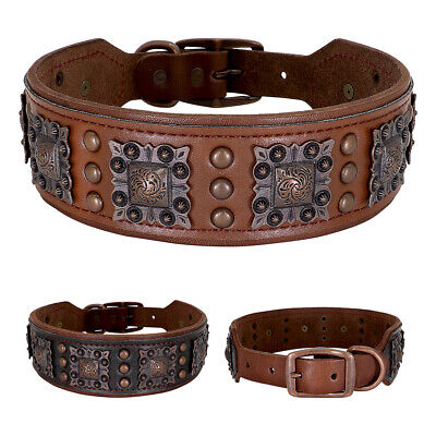 2 inch Wide Luxury Leather Dog Collar with Spike Studs Heavy Duty for Large Dogs