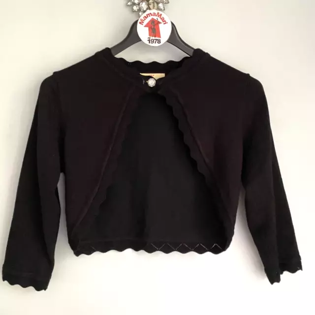 Grace Karin Black Bolero Shrug Cardigan Sweater Size M 3/4 Sleeve Pearl Button