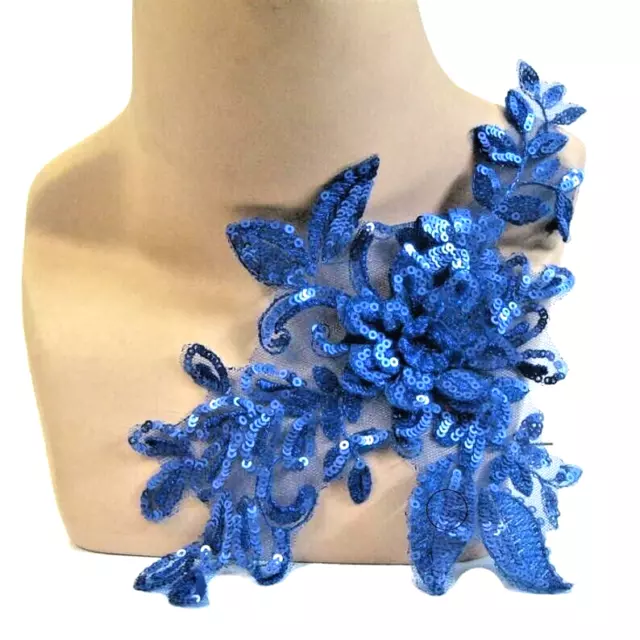 ROYAL BLUE Lace Applique Sequin Motif Trim Sew On Dance Costume Dress #17