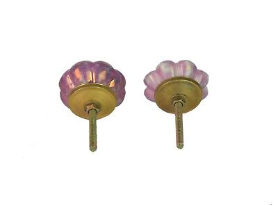 Beautiful Pair Of Pink Color Ceramic Hand Painted Golden Cabinet Knobs i24-208 3