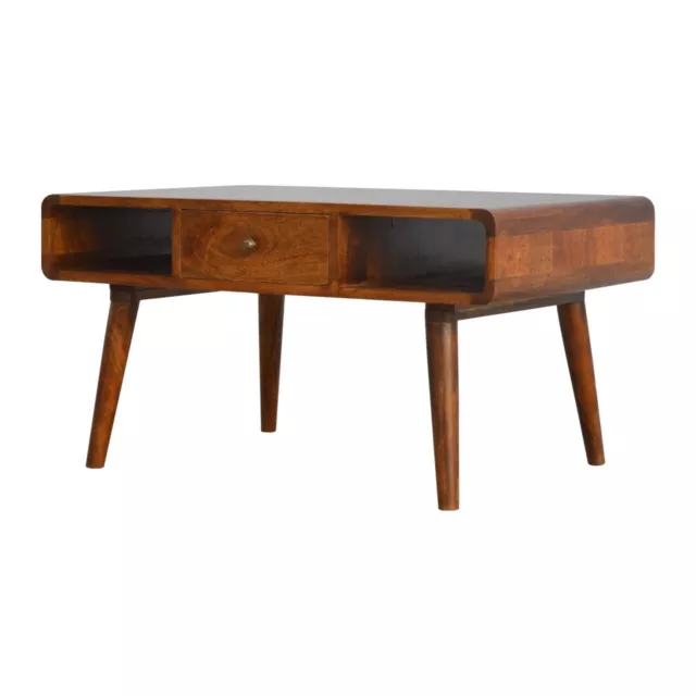 Retro Style Coffee Table Curved Chestnut Wood Wooden Scandi Scandinavian Style