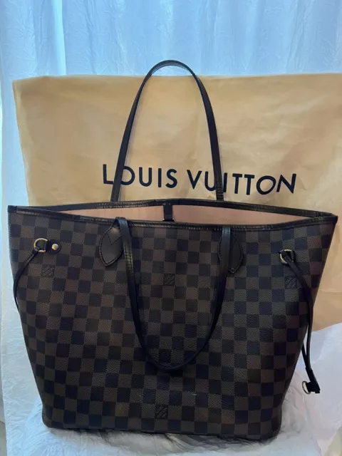 LOUIS VUITTON Neverfull MM Damier Ebene Bag Rose Ballerine Interior NO POUCH