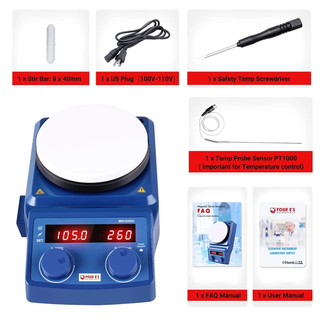 5'' Magnetic Hotplate Stirrer 100-1500RPM Mixer with Temp Probe Sensor Stir Bar