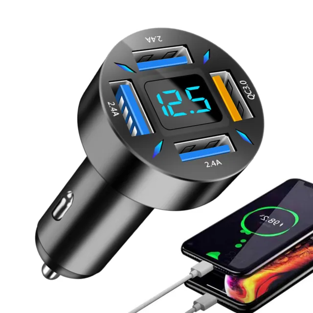 4 Ports Car Charger LED Digital Display Fast Charging Phone Adapter (Style 2)