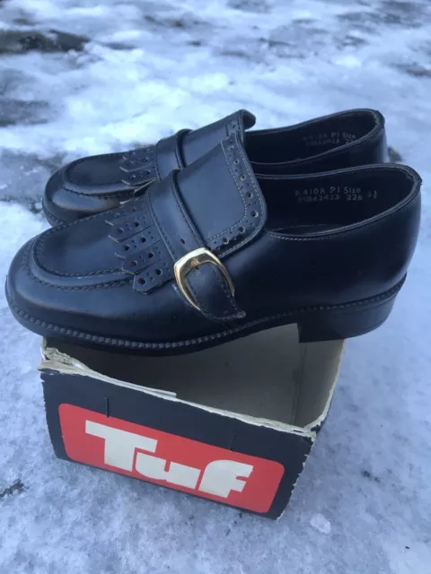 VINTAGE TUF INTERNATIONAL KIDS SHOES Sz 9.5  Fringe Buckle Bar 1960s New Unworn