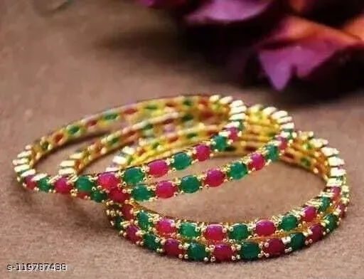 Indian Traditional Gold Plated Wedding AD Bangle Set Ethnic Women Kundan Jewelry