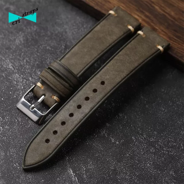 Cinturino orologio in vera pelle grigio scuro vintage da uomo 18 19 20 21 22 mm