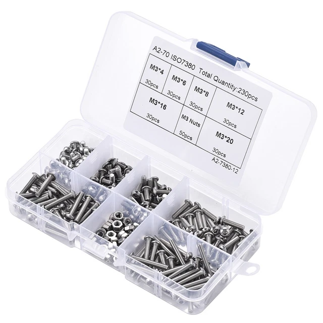 Set dadi esagonali a vite in acciaio inox 304 di alta qualità con 230 pz viti M