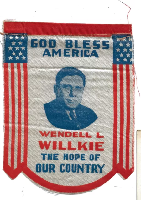 1940 Wendell Willkie Presidential Campaign Fabric Mini-Banner God Bless America