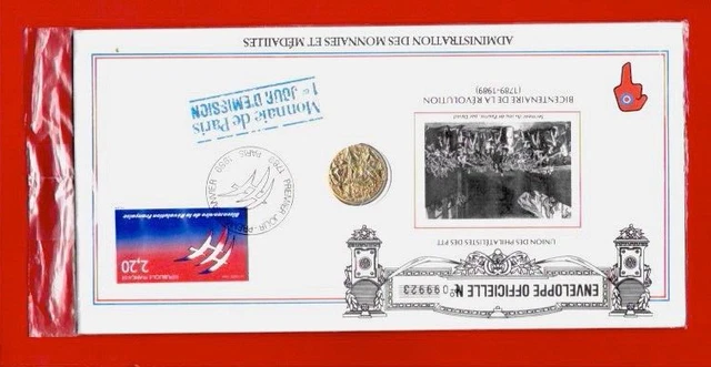 TIMBRE OBLITÉRÉ FRATERNITÉ.BICENTENAIRE DE LA RÉVOLUTION FRANÇAISE ET