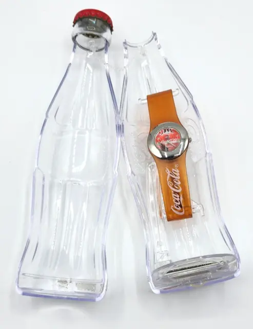 Vintage Coca Cola Red Face Logo Watch In A Bottle With Orange Band And Logo