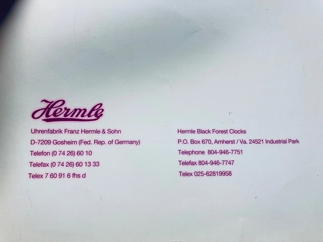Hermle Clock Movement Catalog & Parts List