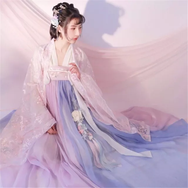 Hanfu Chinese Ancient Costume Girl Skirt Blue Purple Dress Women Full Set 4pcs