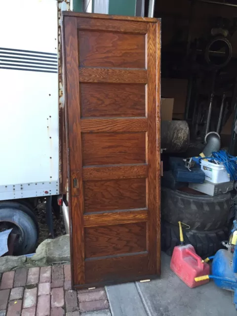 A R 20 Antique Five Panel Single Oak Pocket Door 30" X 84