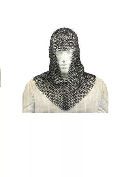 10mm Butted Knights Steel Chainmail Chain Mail Coif Armor Hood  IJS