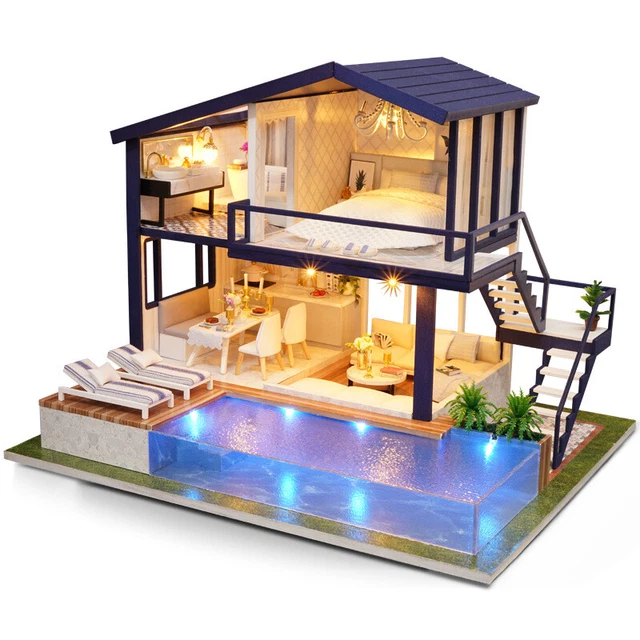 1x Mini Dollhouse Kit Morden Apartment Vacation Room Box Miniature DIY Handmade