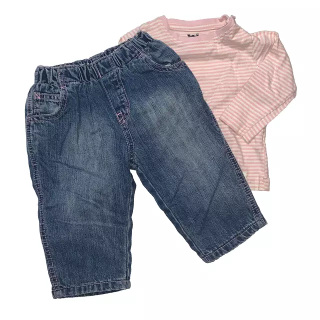 Set Babybekleidung Jeans + Shirt Mädchenbekleidung Gr. 62 / 68 Thermohose