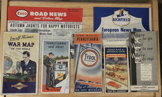 30s-40s Esso, Tydol, Richfield Oil Advertising Brochures, War Maps, Aviation Lot