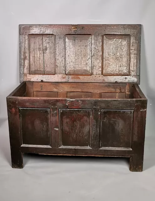 Antique Charles II oak coffer, 17th century chest, gothic style